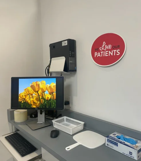 Clinic waiting area with decorative vase